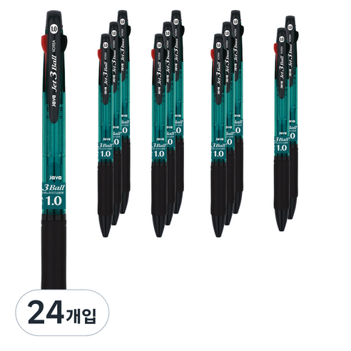자바펜 3색볼펜 제트3볼 1.0mm, 민트, 24개입