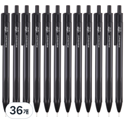 코멧 삼각 그립 중성 젤 펜 0.7mm, 블랙, 36개