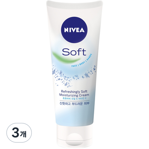 니베아 소프트 리프레싱 모이스처라이징 크림, 75ml, 3개