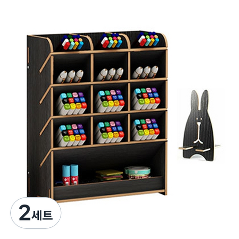 아토바스켓 DIY 멀티꽂이함 일반형 + 핸드폰거치대, 블랙, 2세트