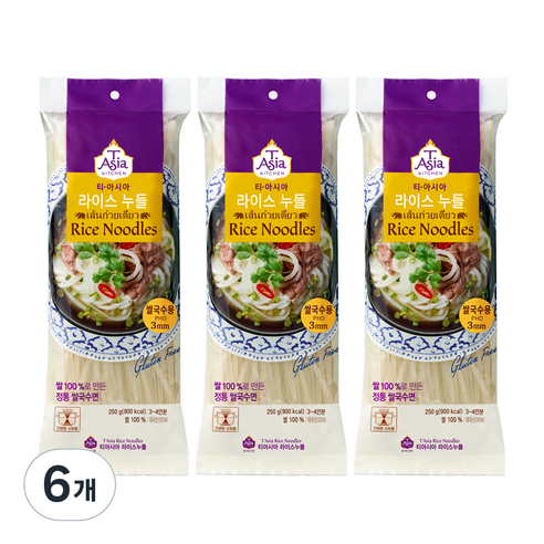 티아시아키친 라이스누들 3mm, 6개, 250g