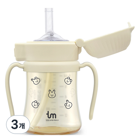 토비앤몰리 유아용 PPSU 돗바니 원터치락 빨대컵, 바닐라, 3개, 180ml
