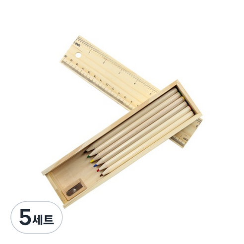 나무필통 + 색연필 + 연필깍이 문구세트 N208호, 12색(색연필), 5세트