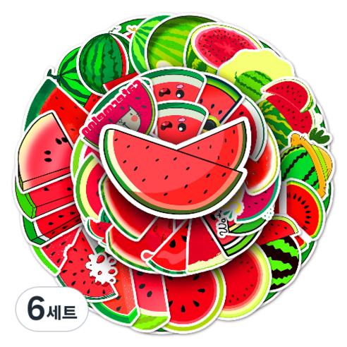 문곰상점 감성 다이어리 꾸미기 캐리어 스티커 50종 세트, 수박, 6세트