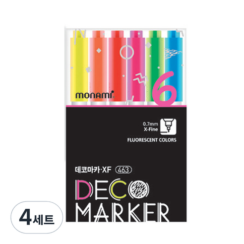 모나미 데코마카 463 가는닙 형광 세트, 6색, 4세트