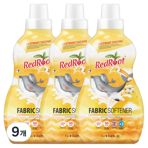 레드루트 유아용 섬유유연제 바닐라코튼향, 9개, 1L