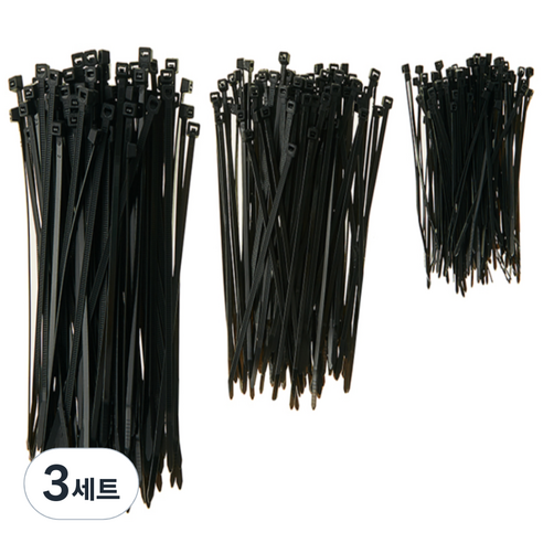 코멧 홈 고강도 PA66 케이블타이 대 200개 + 중 200개 + 소 200개, 블랙, 3세트