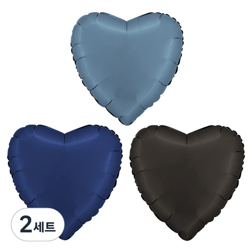 그라보벌룬 은박 하트풍선 3종 세트, 블루진, 블루네이비, 새틴블랙, 2세트