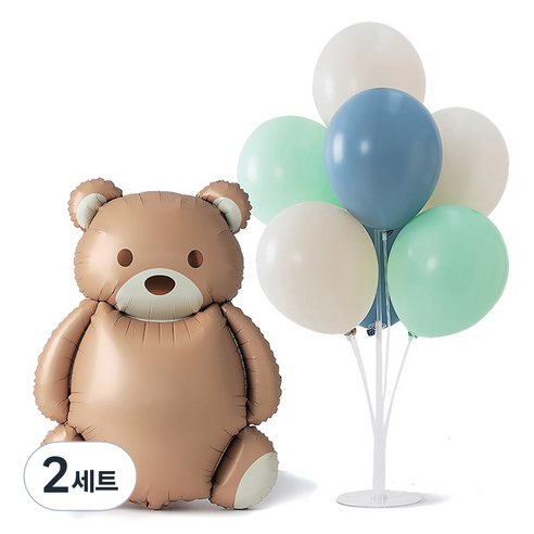 조이파티 곰돌이은박풍선 + 풍선스탠드 세트, 블루(은박풍선), 2세트