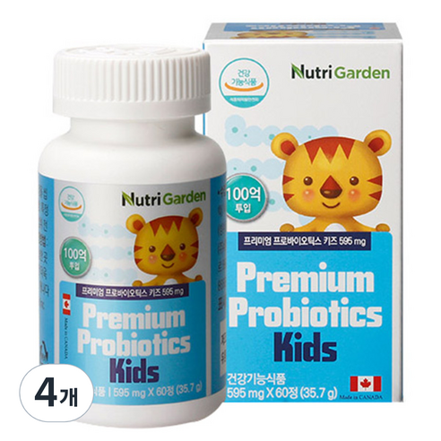뉴트리가든 프리미엄 프로바이오틱스 키즈 츄어블 유산균, 60정, 4개