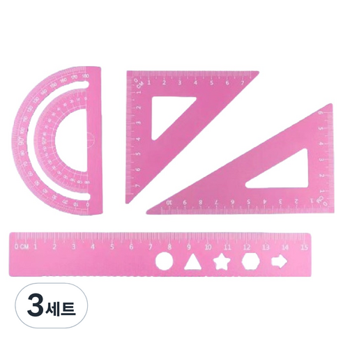 디엔오 스테인레스 삼각자 + 각도기 + 자 세트, 핑크, 3세트