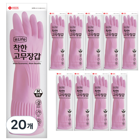 롯데이라이프 착한 고무장갑, 핑크, 중(M), 20개