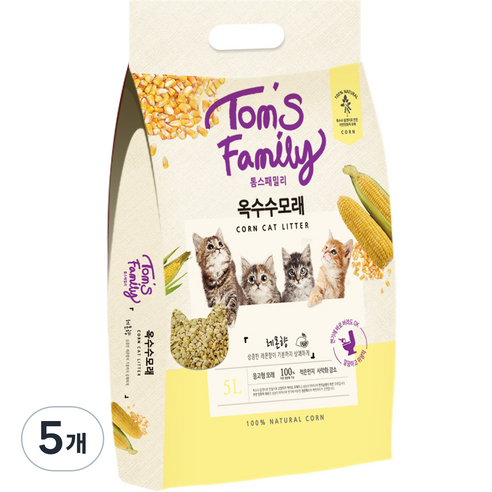 톰스패밀리 고양이 옥수수 화장실 배변모래 크러쉬, 5L, 5개, 레몬향