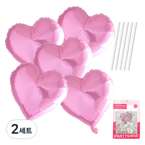 파티쇼 하트 은박 풍선 45cm 5p + 빨대 5p 세트, 파스텔핑크(풍선), 2세트