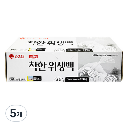 롯데이라이프 착한 위생백, 대(L), 200매, 5개