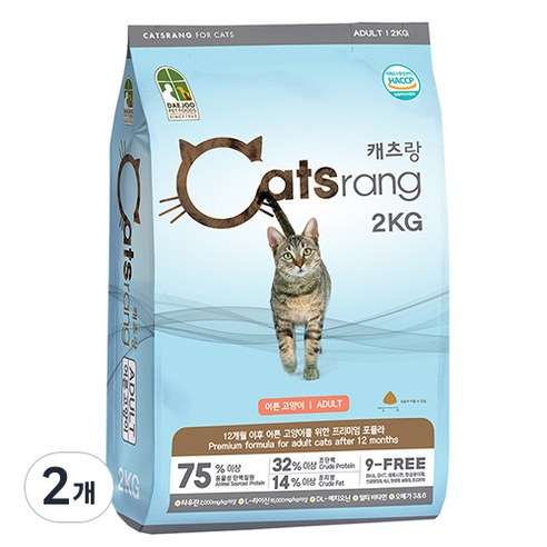 캐츠랑 어덜트 캣츠랑 고양이 건식사료, 닭+참치, 2kg, 2개