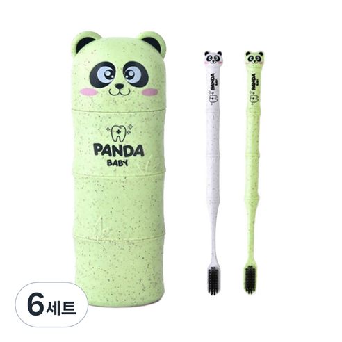 알럽홈 대나무 팬더 칫솔 케이스 세트 그린, 6세트