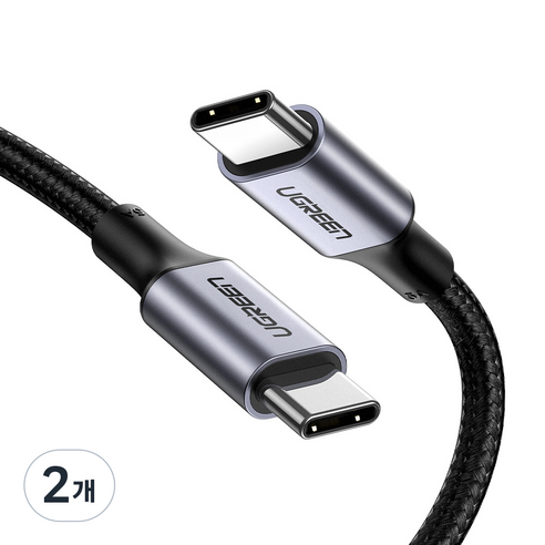 유그린 100W PD 지원 직조 C to C타입 고속충전케이블, 1.5m, 혼합색상, 2개