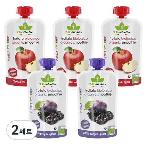 비오이탈리아 유아용 유기농 퓨레 사과 120g x 3p + 푸룬 120g x 2p 세트, 2세트
