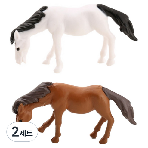 블랙트리 미니어쳐 포니 말 피규어 화이트 + 브라운 세트, 2세트