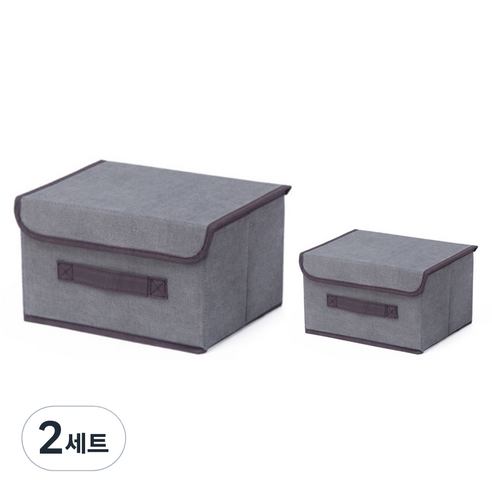 마켓에이 접이식 부직포 보관함 S + L, 그레이, 2세트