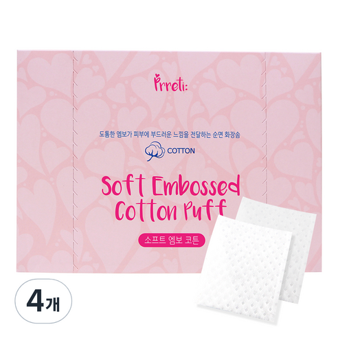 프레티 소프트 엠보 코튼 화장솜, 500개입, 4개