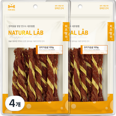 내츄럴랩 치즈말이 강아지간식, 오리가슴살, 100g, 4개