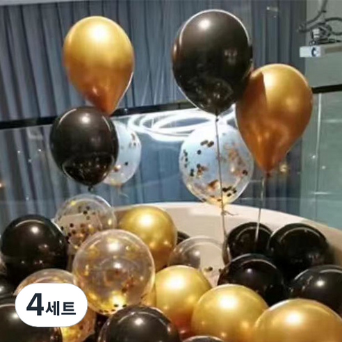 뷰라뷰 파티풍선 50p + 공기펌프 + 10m 리본 세트, 09.골드+블랙+골드스팽글, 4세트