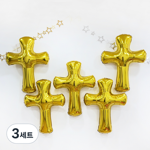 파티공구 십자가모양 풍선 5p + 빨대 2p 세트, 골드, 3세트