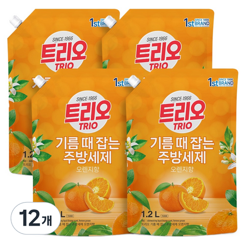 트리오 기름때 잡는 주방세제 오렌지향, 1.2L, 12개