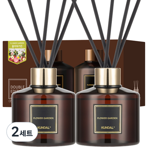 쿤달 퍼퓸 디퓨저 200ml 2개 + 섬유스틱 10개, 플라워가든향, 2세트