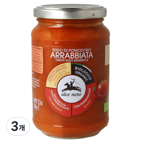 알치네로 유기농 아라비아따 스파이시 파스타 소스, 3개, 350g