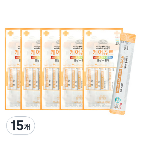 데이스포 강아지 케어츄르 짜먹는 간식 4p, 혼합맛(홍삼/황태), 60g, 15개