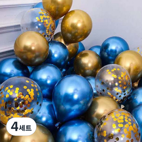 뷰라뷰 파티풍선 50p + 공기펌프 + 10m 리본 세트, 02 블루 + 골드 + 골드스팽글(랜덤발송), 4세트
