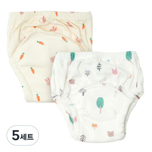 아띠래빗 유아용 순면 6중 방수 배변 훈련팬티 2종 세트, 5세트, 토끼, 숲