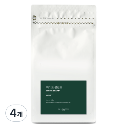 엠아이커피 화이트 블렌드 원두, 홀빈(분쇄안함), 500g, 4개