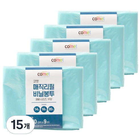 코멧 250시리즈 매직 리필 무향 비닐봉투, 21L, 15개