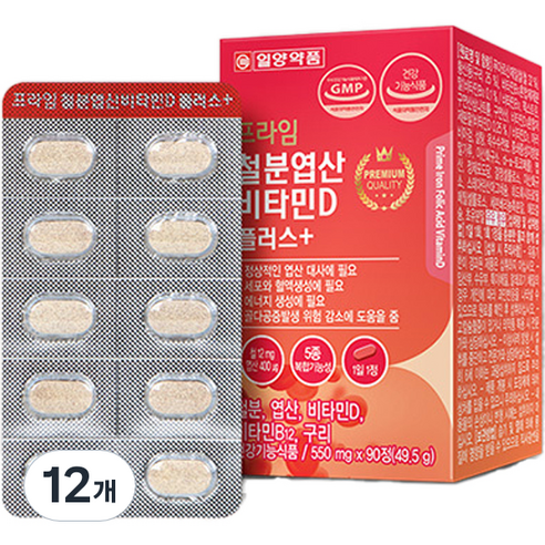 일양약품 프라임 철분 엽산 비타민D 플러스 49.5g, 90정, 12개