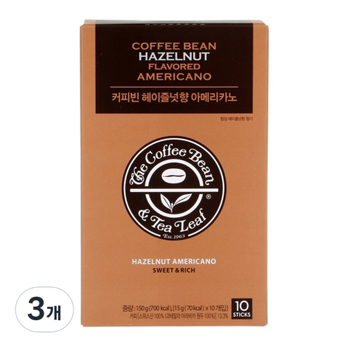 커피빈 헤이즐넛향 아메리카노 커피믹스, 15g, 10개입, 3개