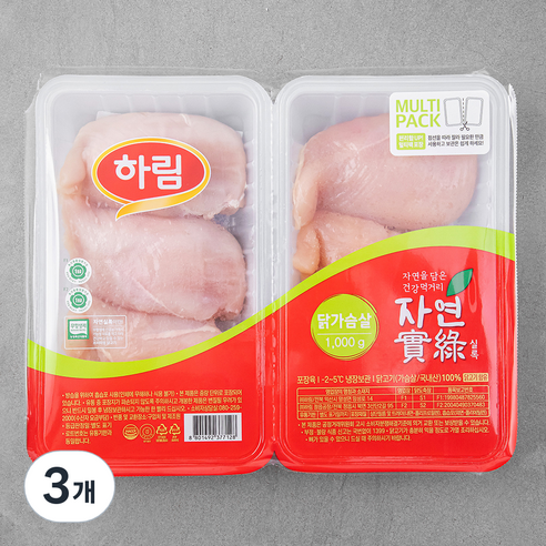 자연실록 무항생제 인증 닭가슴살, 1kg, 3개