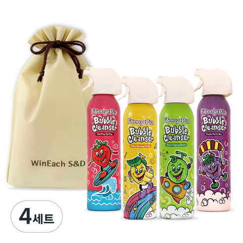 퍼니피아 키즈용 버블클렌저 200ml x 4종 + 파우치 선물세트, 4세트