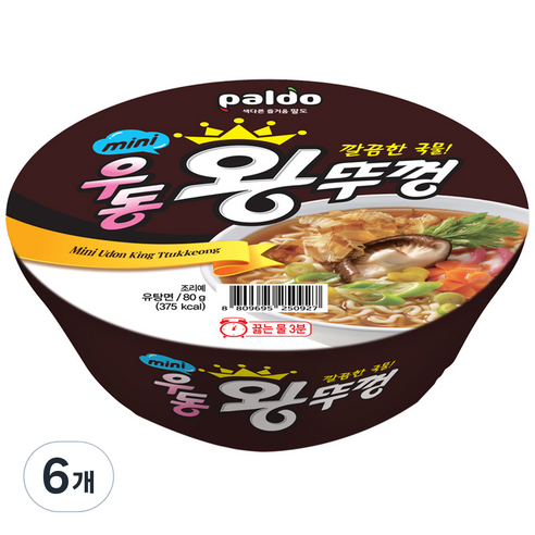 왕뚜껑 mini 우동, 80g, 6개