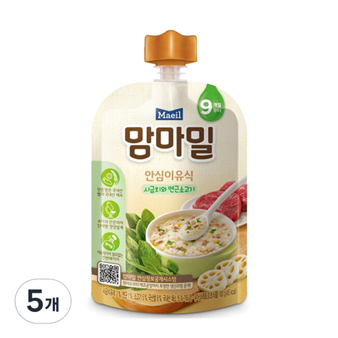 맘마밀 안심 이유식 9개월부터 100g, 100g, 시금치와 연근소고기, 5개