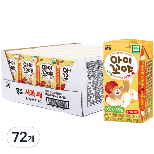 아이꼬야 유기농 베이비주스 120ml, 사과+배, 72개