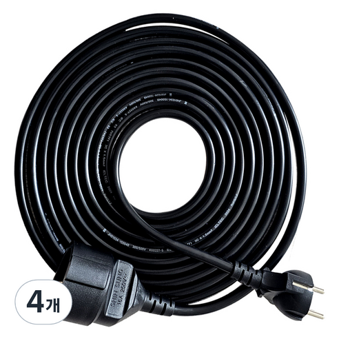 가가전자 코드 전기 연장선 16A 1구 VCTF, 4개, 3m, BLACK