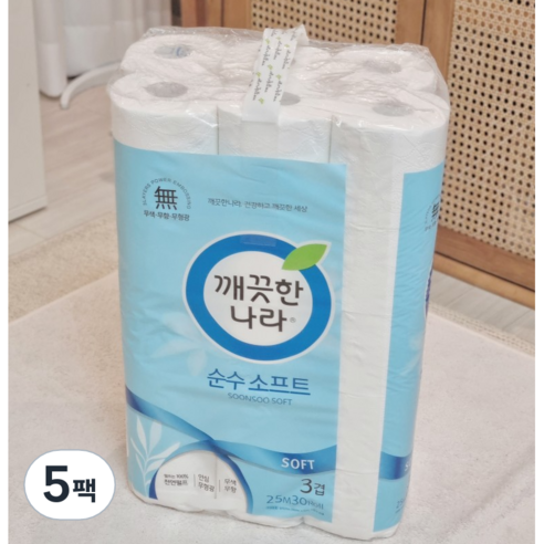 깨끗한나라 3겹 펄프 순수 시그니처 화장지 30m, 5팩, 24롤