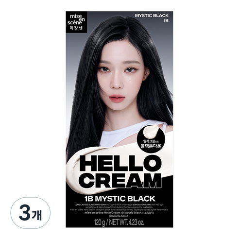 미쟝센 뉴 헬로크림 염색제, 미스틱블랙, 3개