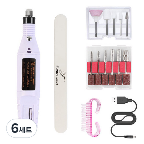 퍼니네일 네일케어 전동드릴 케어 세트, 화이트, 6세트