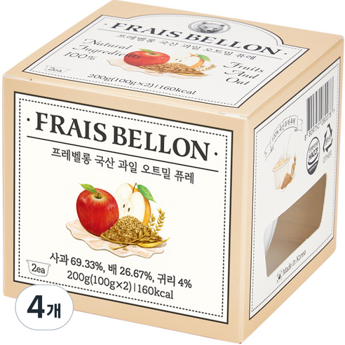 프레벨롱 과일 오트밀 퓨레 2p, 혼합맛(사과/배/귀리), 200g, 4개
