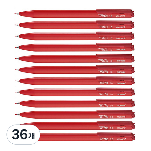 모나미 트리피스 삼각 볼펜 1.0mm, 36개, 레드
